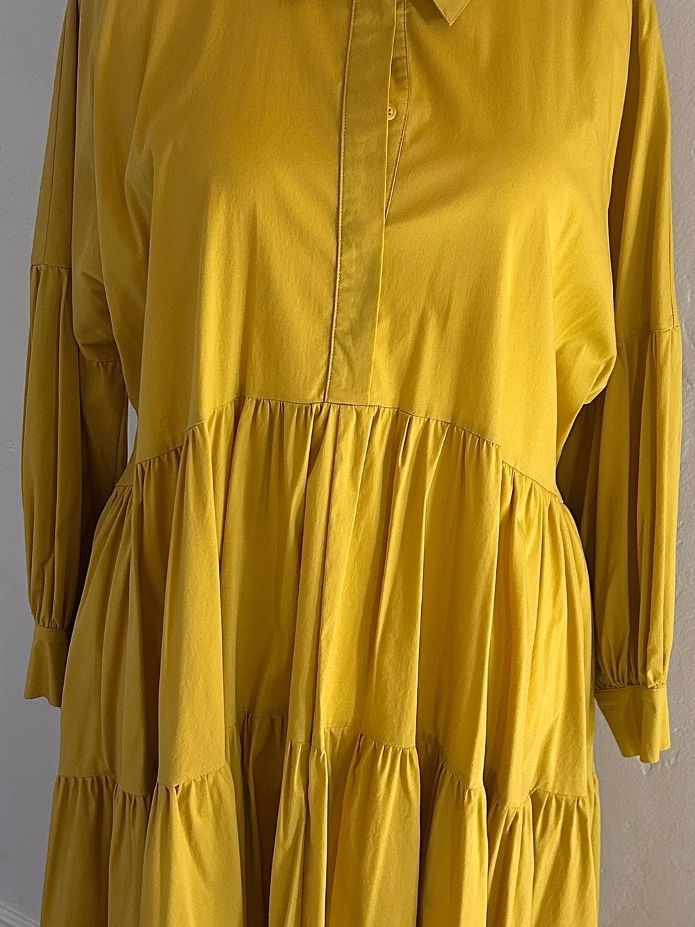 Buxom Couture Oversized Mustard Tiered Long-Sleeve Shirtdress Size 2X